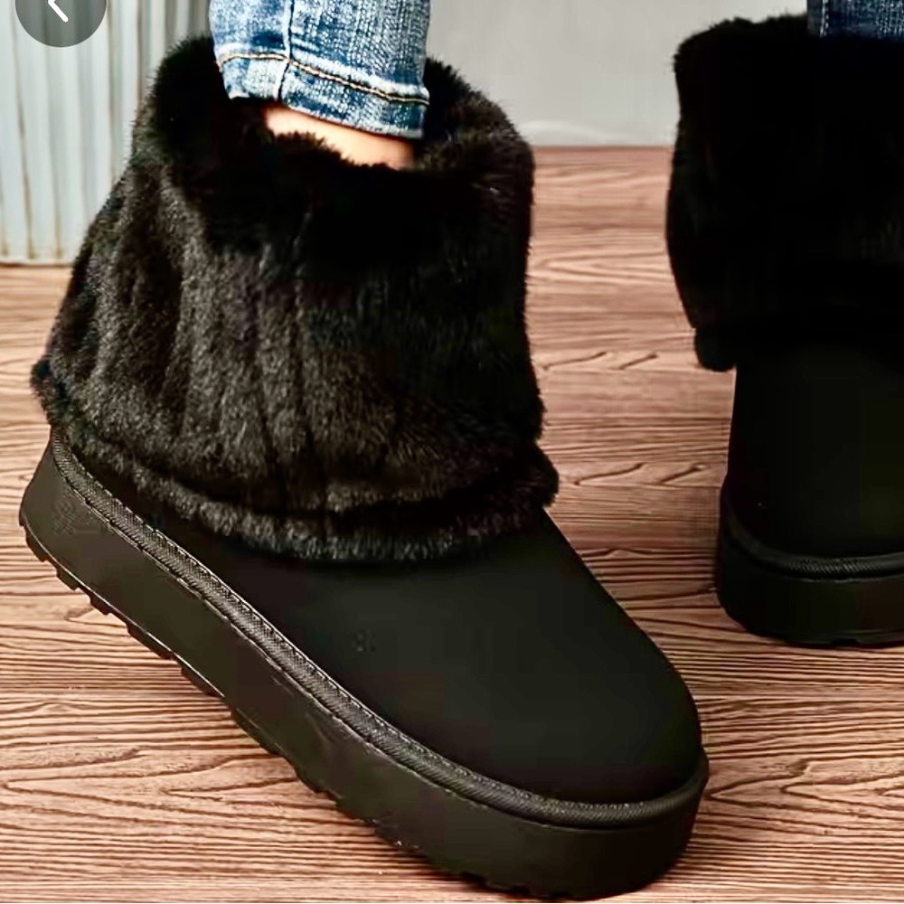 Black Faux Fur Winter Boots I put the other color in to help you see how made.aa